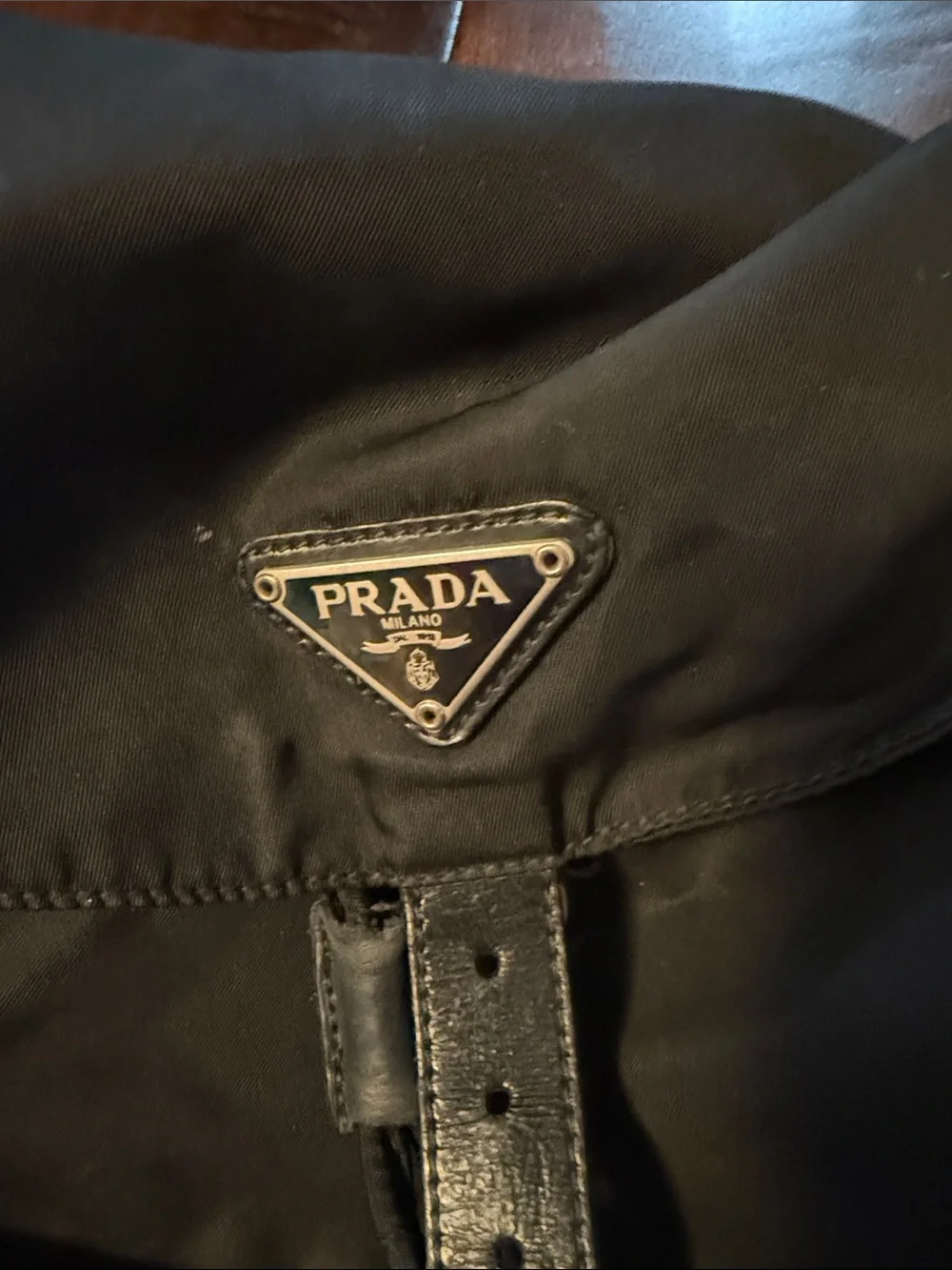 Prada Black Nylon Drawstring Backpack with Leather Trim